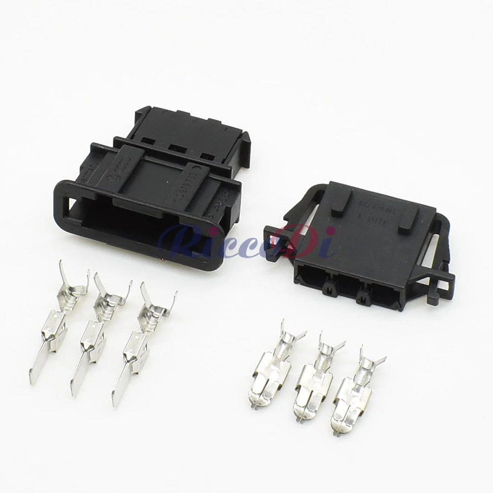 Close-up of 2-pin terminals in air conditioner blower motor automotive connector for secure wiring connection