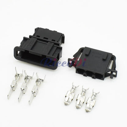 Close-up of 2-pin terminals in air conditioner blower motor automotive connector for secure wiring connection