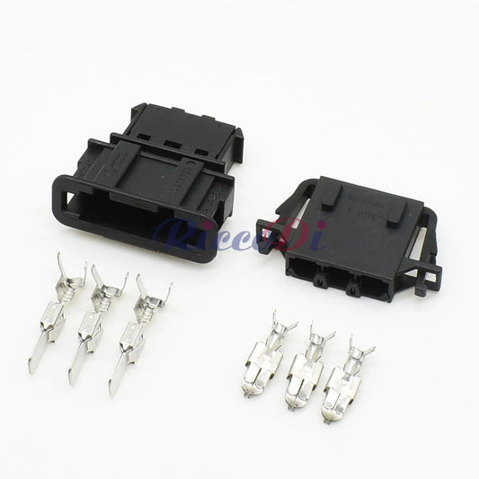 Close-up of 2-pin terminals in air conditioner blower motor automotive connector for secure wiring connection