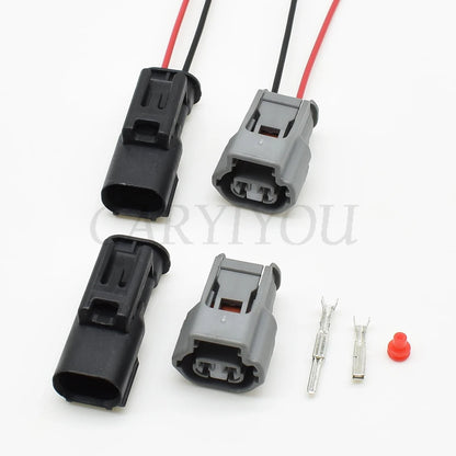 Rear view of automotive 2-pin connector 7223-1522 showing wire connection points and insulation design