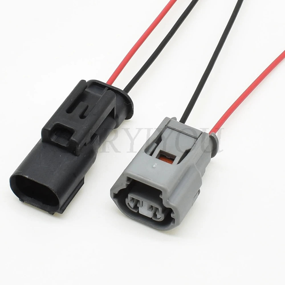 Plastic housing and wiring of 2-pin automotive connector 7223-1522 showing durable and reliable construction