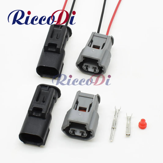 2-pin automotive female male electric cable socket 7223-1522 with plastic housing and wires showing full connector