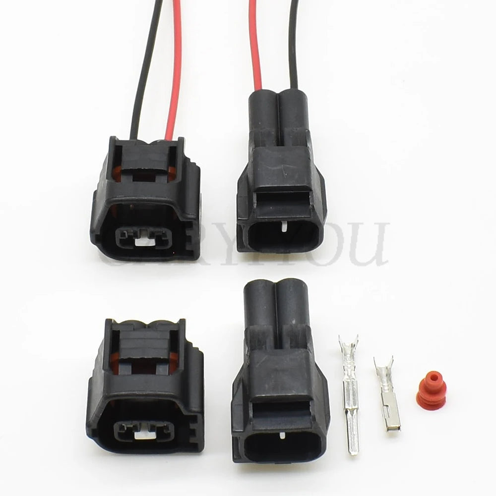 Close-up of terminals on DJ7283-7028-30 2 pin automotive gearbox connector showing secure electrical contacts