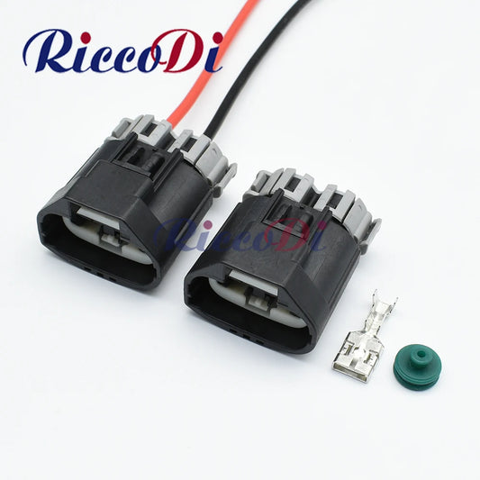 Front view of 2 pin automotive power steering pump and fan electrical connector plug socket for Ford Focus