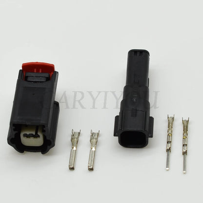 Automotive 2 pin plug connector socket installed on front bumper radar sensor for secure and stable electrical connections