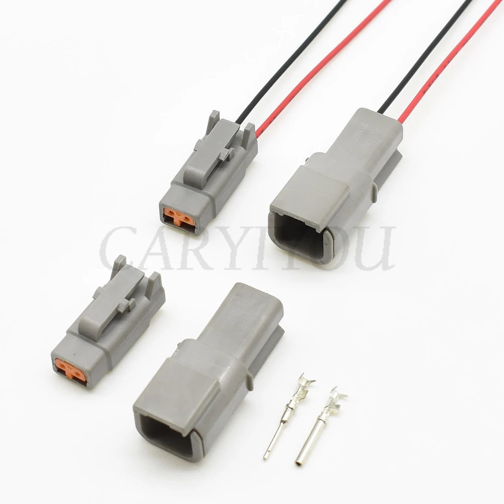 Close-up of 2 pin terminals for waterproof automotive sensor connector plug