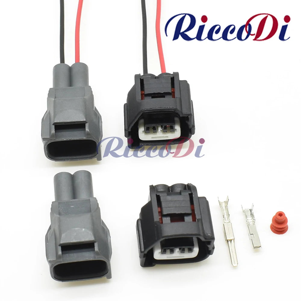 Front view of 2 pin male female automotive temperature sensor connector for car wiring