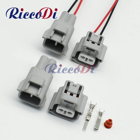 Front view of 2 pin waterproof automotive wiring harness connector for turn signal