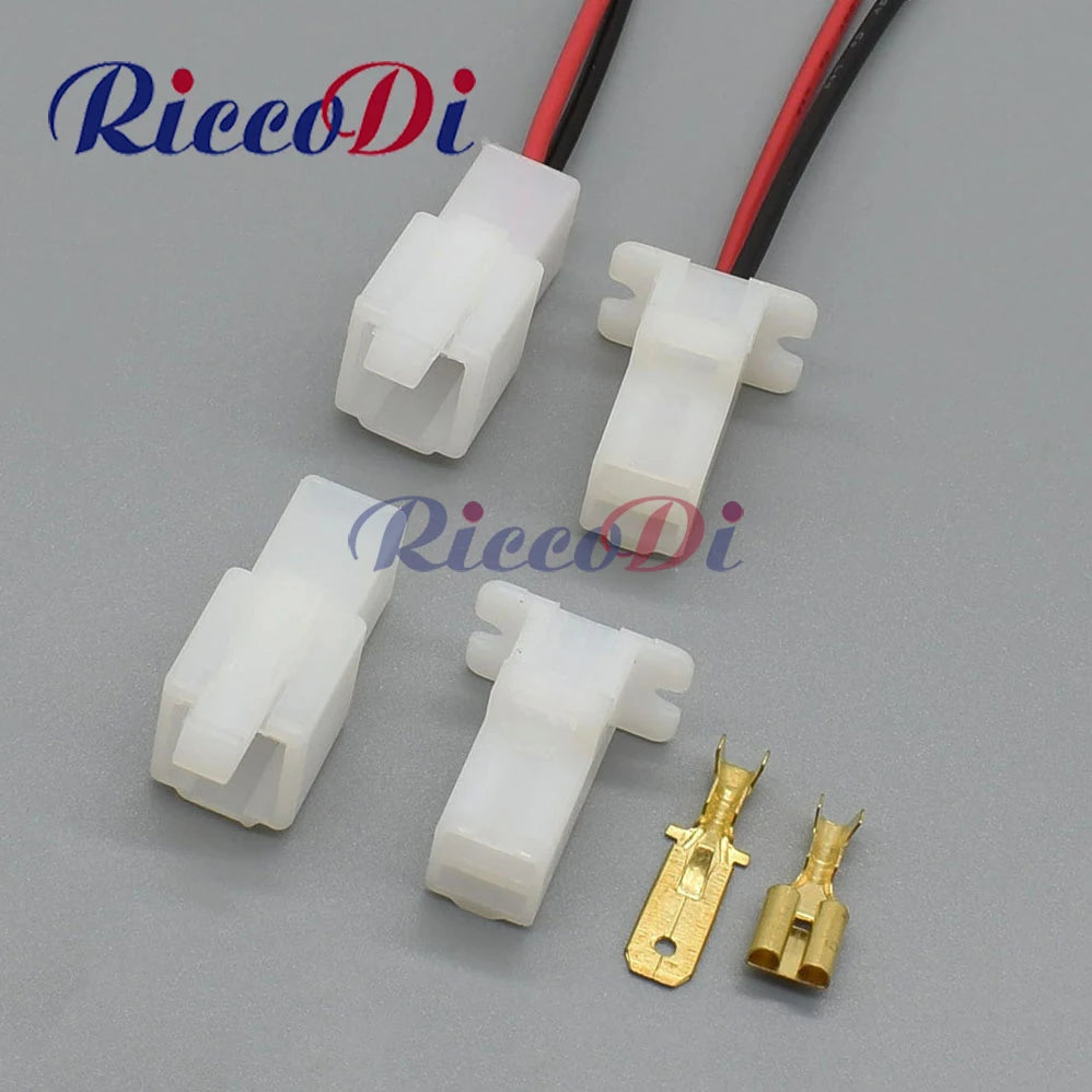 Front view of 2 pin white ABS female and male wiring socket connector for automotive and household wiring