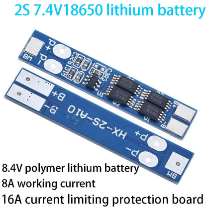 2S 7.4V 18650 lithium battery protection board with 8A working current and 16A current limiting, suitable for DIY battery packs and electronics projects