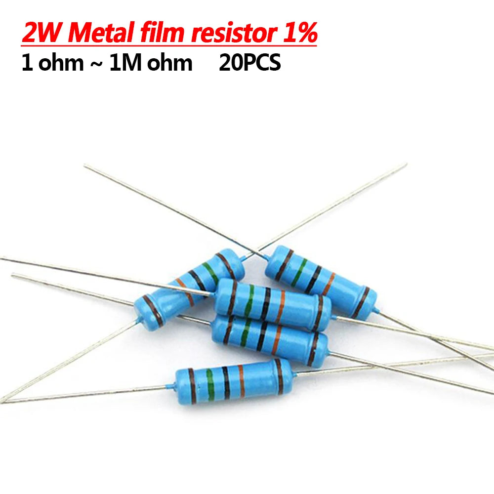 2W metal film resistors with 1% tolerance, 1Ω to 1MΩ, precision resistors for electronics circuits and DIY projects
