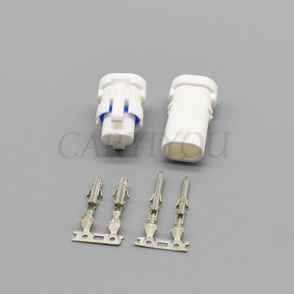 2-way male female connector plug installed in car wiring harness for safe and secure connection