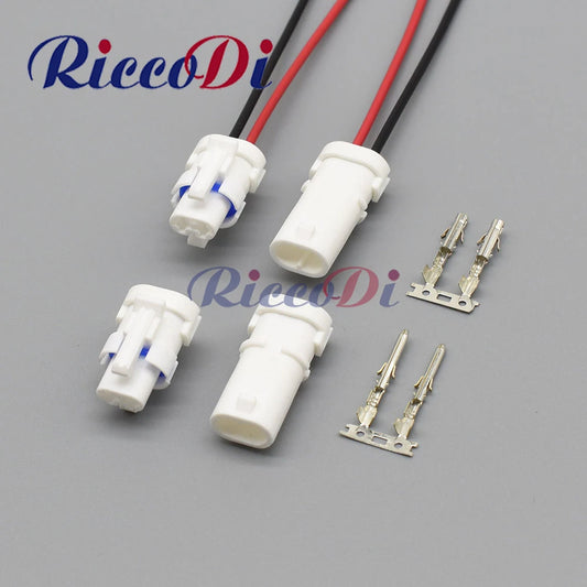 2-way automotive male female connector plug showing complete male and female ends for car wiring