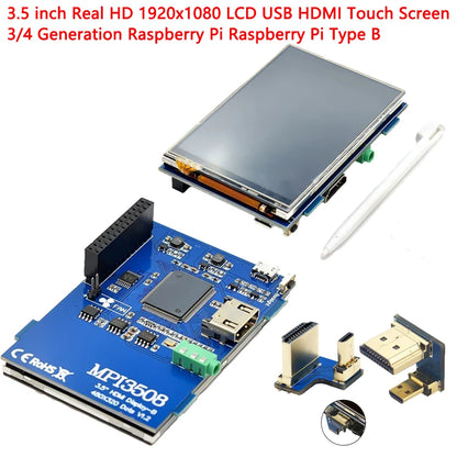 3.5-inch Full HD 1920x1080 LCD touch screen with USB and HDMI support for Raspberry Pi 3 Model B and Orange Pi, suitable for gaming and video