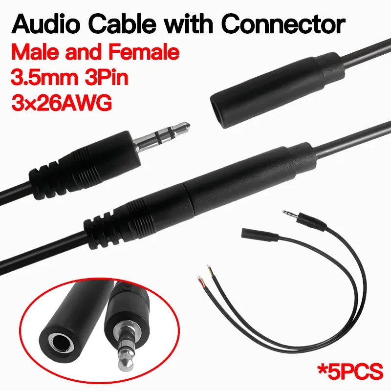 3.5mm stereo audio cable, 3×26AWG AUX cord, high-quality male-to-male wire for car, phone, speaker, and headphones