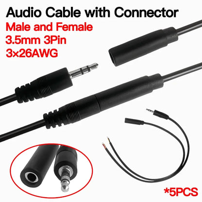 3.5mm stereo audio cable, 3×26AWG AUX cord, high-quality male-to-male wire for car, phone, speaker, and headphones