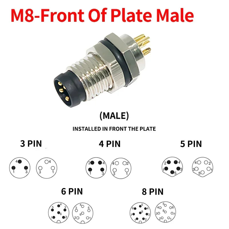 3–8 pin M8 waterproof male female aviation connector set for sensor applications