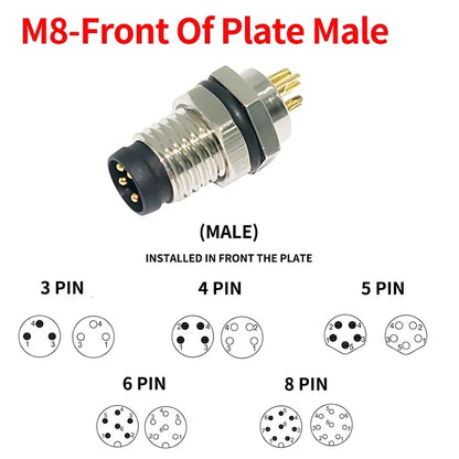 3–8 pin M8 waterproof male female aviation connector set for sensor applications
