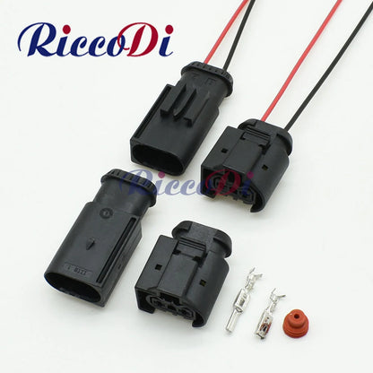 3.5mm automotive sensor waterproof connector showing complete male and female plug with terminal seal