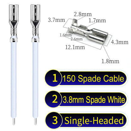 A detailed view of 3.8mm single-head Cable White spade connectors, ideal for wiring tasks in automotive, home, and DIY projects.
