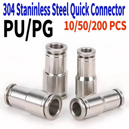 304 stainless steel pneumatic quick connect fitting PG PU 4/6/8/10mm for air compressor, gas pipe, hydraulic plug-in