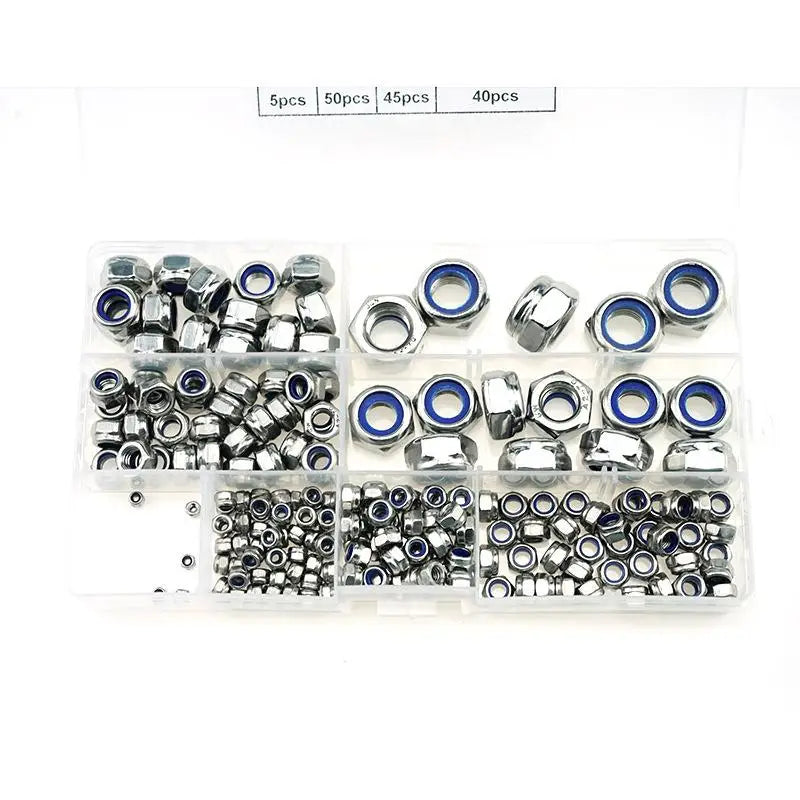 200pcs 304 stainless steel nylock hex nut assortment kit