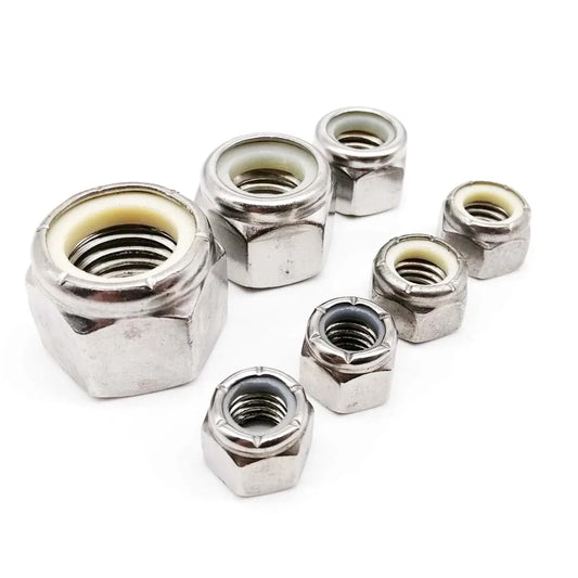 304 A2-70 stainless steel hex Nylock lock nut, UNC 2#-56 to 1/2-13 coarse thread