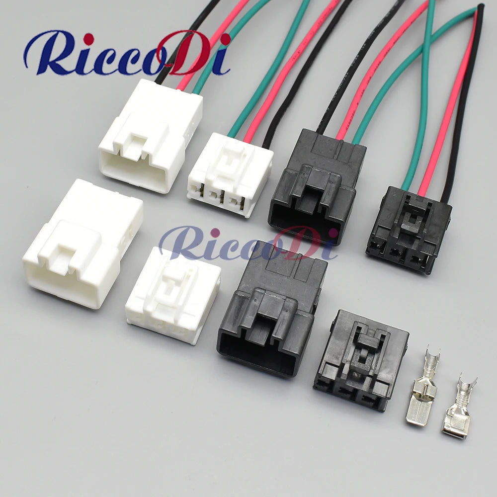 3-Pin 312 unsealed series automotive wire harness connector plug 7282-3030 7283-3030 full view showing male and female ends