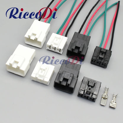 3-Pin 312 unsealed series automotive wire harness connector plug 7282-3030 7283-3030 full view showing male and female ends