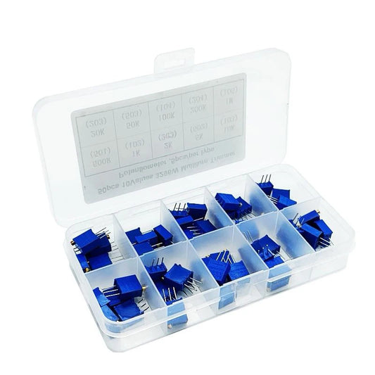 3296W multiturn trimmer potentiometer kit with high precision variable resistors, ideal for electronic circuits and DIY projects