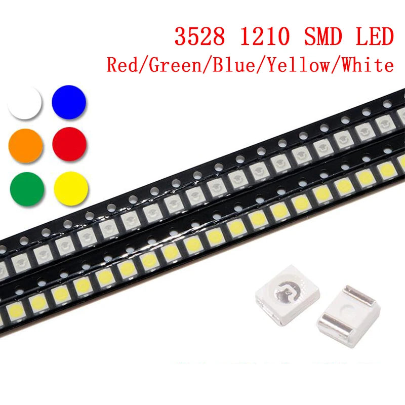 3528 1210 SMD super bright LED diodes in red, green, blue, yellow, white, UV, and ICE colors for DIY electronics and LED projects