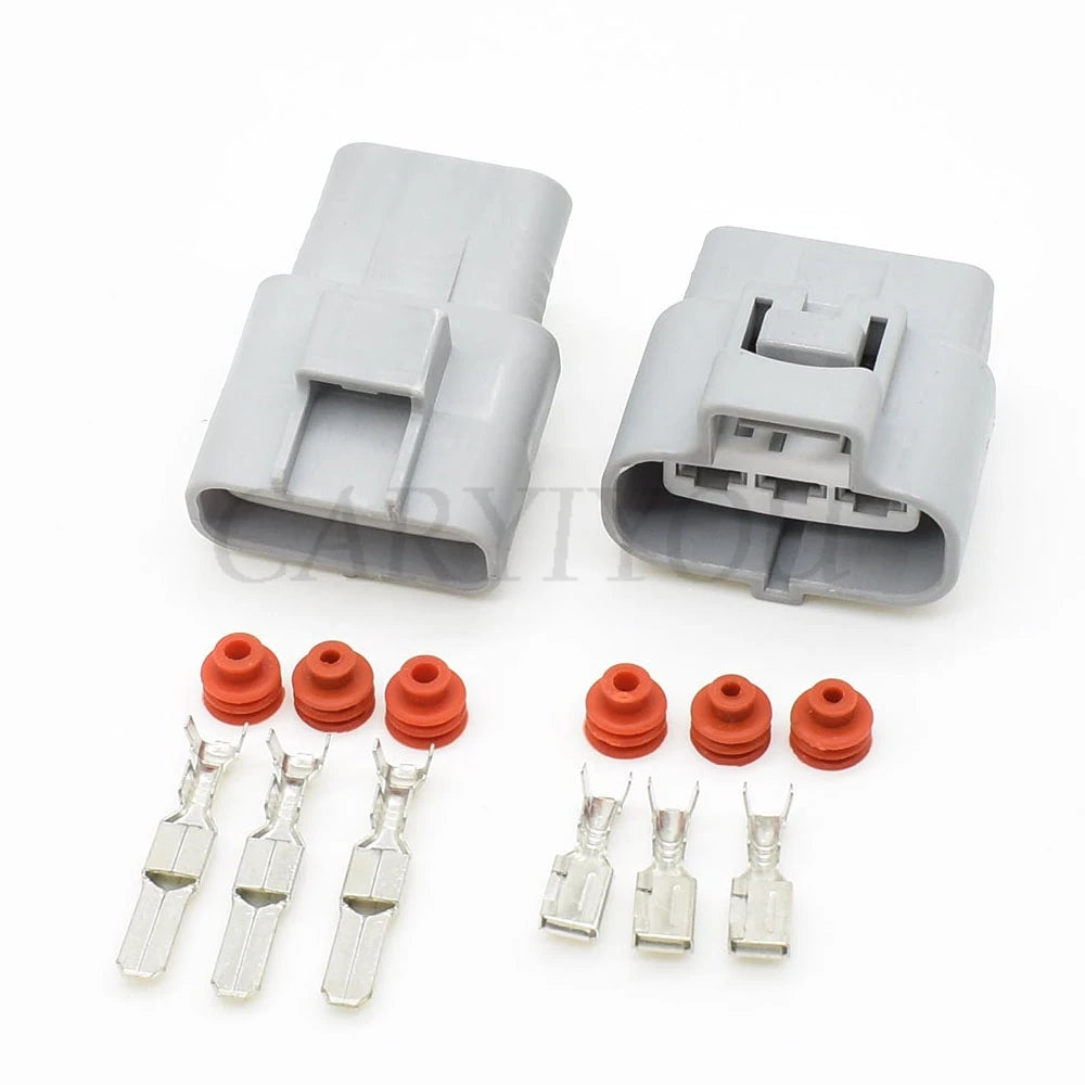 3-hole automotive electric fan control connector installed in vehicle showing proper wiring
