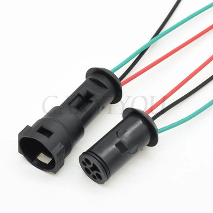 3-Pin 1.5mm TE Tyco waterproof connector installed in automotive wiring harness showing proper fit