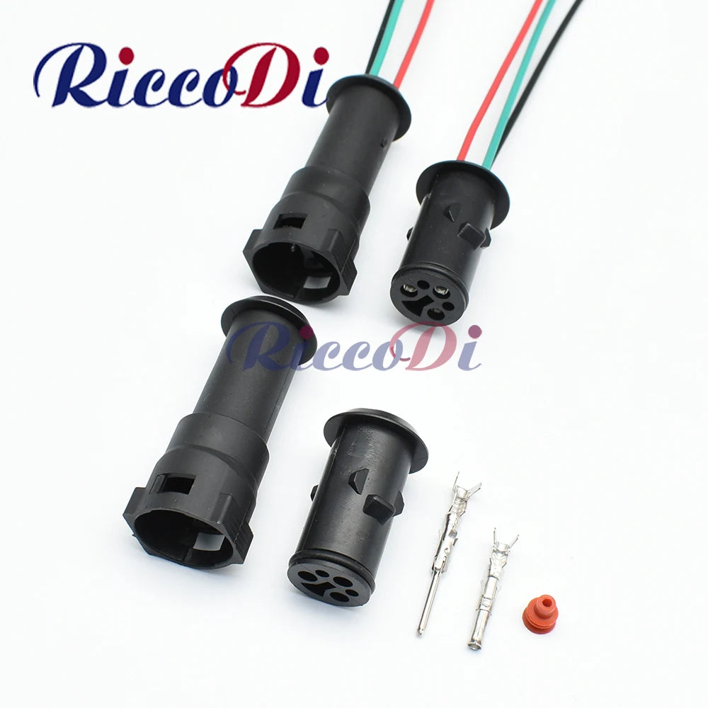 3-Pin 1.5mm TE Tyco black male and female auto waterproof connector showing round sheath plug