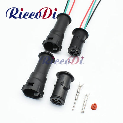 3-Pin 1.5mm TE Tyco black male and female auto waterproof connector showing round sheath plug