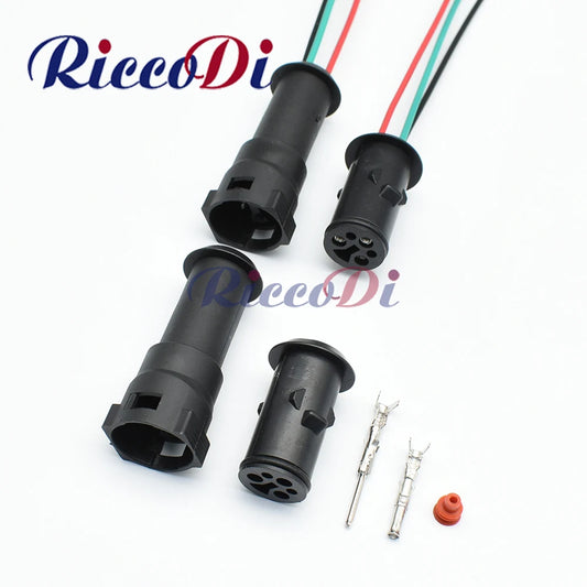 3-Pin 1.5mm TE Tyco black male and female auto waterproof connector showing round sheath plug
