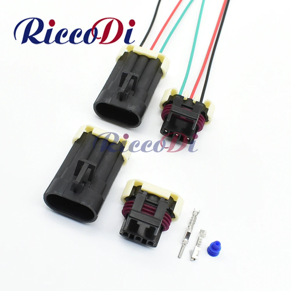 Black 3-pin automotive wire connector front lamp socket 1212961 12129615 12110293 full view
