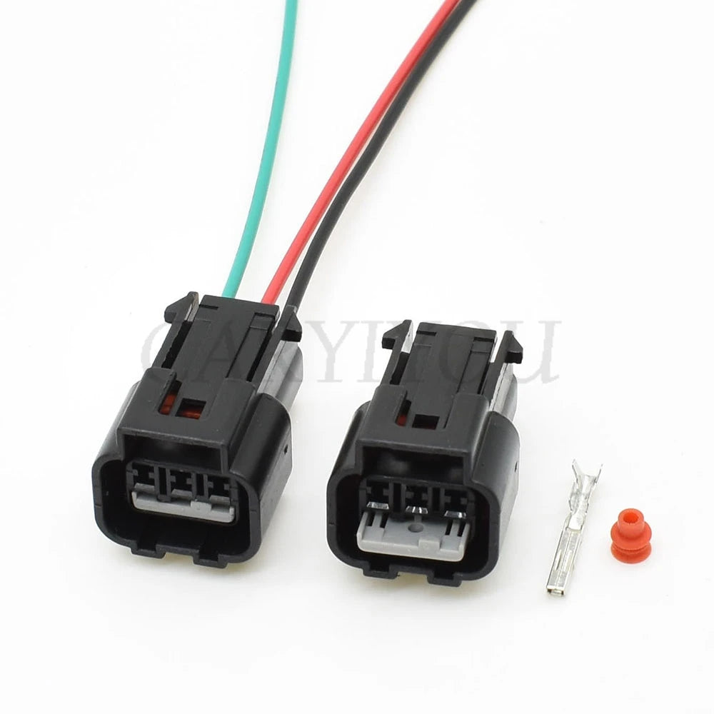 3-Pin automotive waterproof connector installed in vehicle showing proper wiring and plug connection