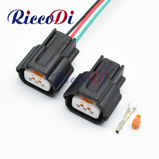 3-Pin automotive electrical connector showing female plug with waterproof terminal for Mitsubishi vehicles