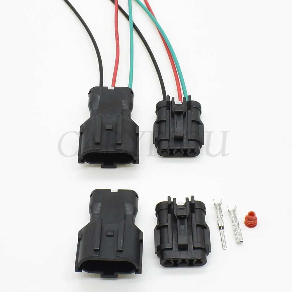 Rear view of black 3-pin waterproof automotive connector adapter MG640329-5 MG610327-5 highlighting wiring terminals