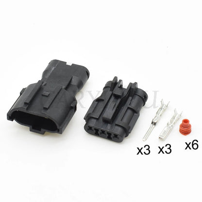 3-pin automotive wire connector adapter MG640329-5 MG610327-5 installed in vehicle showing secure wire connection
