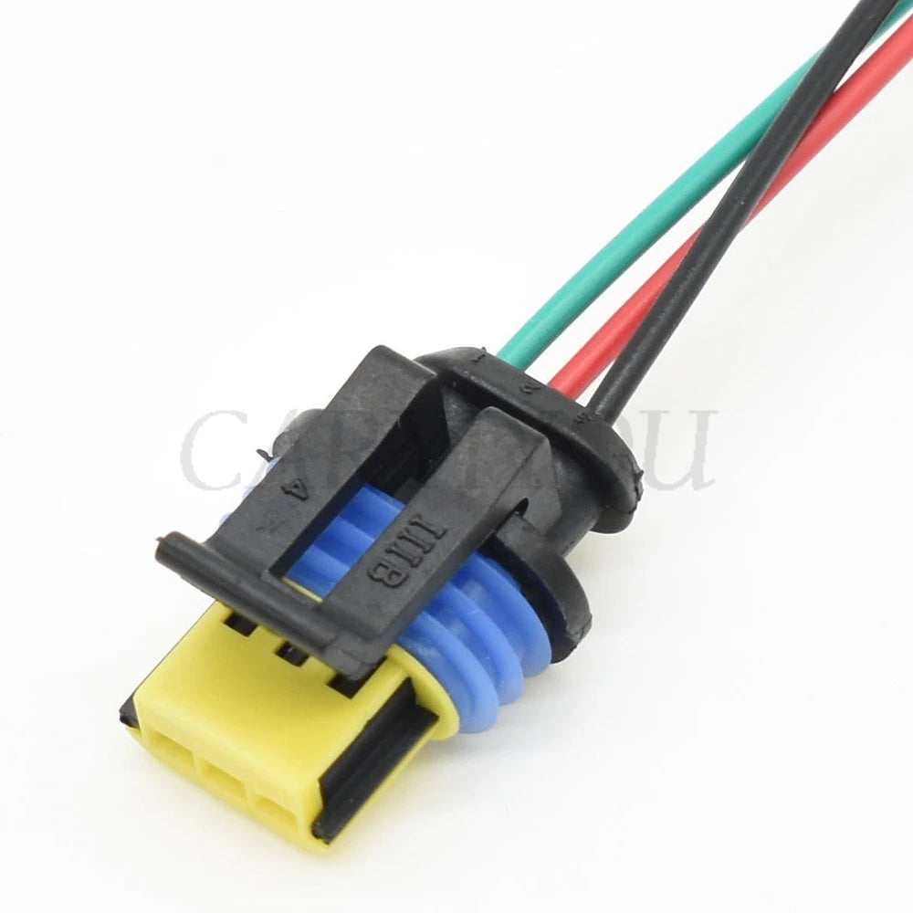 3-pin waterproof automotive wire harness connector installed in vehicle electrical system application