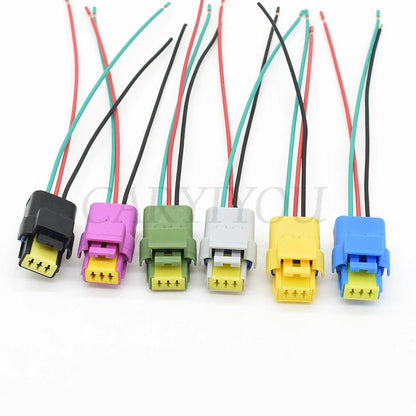Detailed view of wiring and plastic housing for 3-Pin blue automotive connector 211PC032S0049