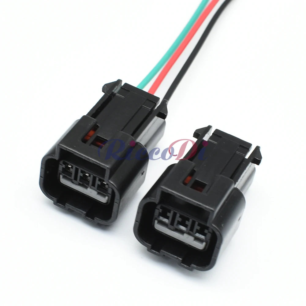 Close-up of female terminals in 3-pin automotive waterproof connector