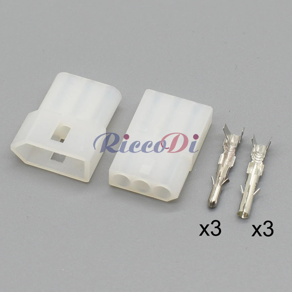 Automotive 3 pin connector showing metal terminals and waterproof sealing components