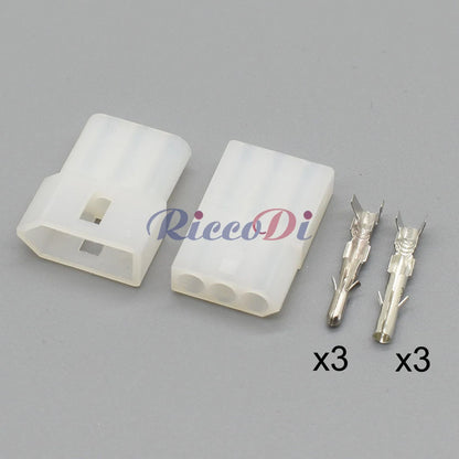 Automotive 3 pin connector showing metal terminals and waterproof sealing components