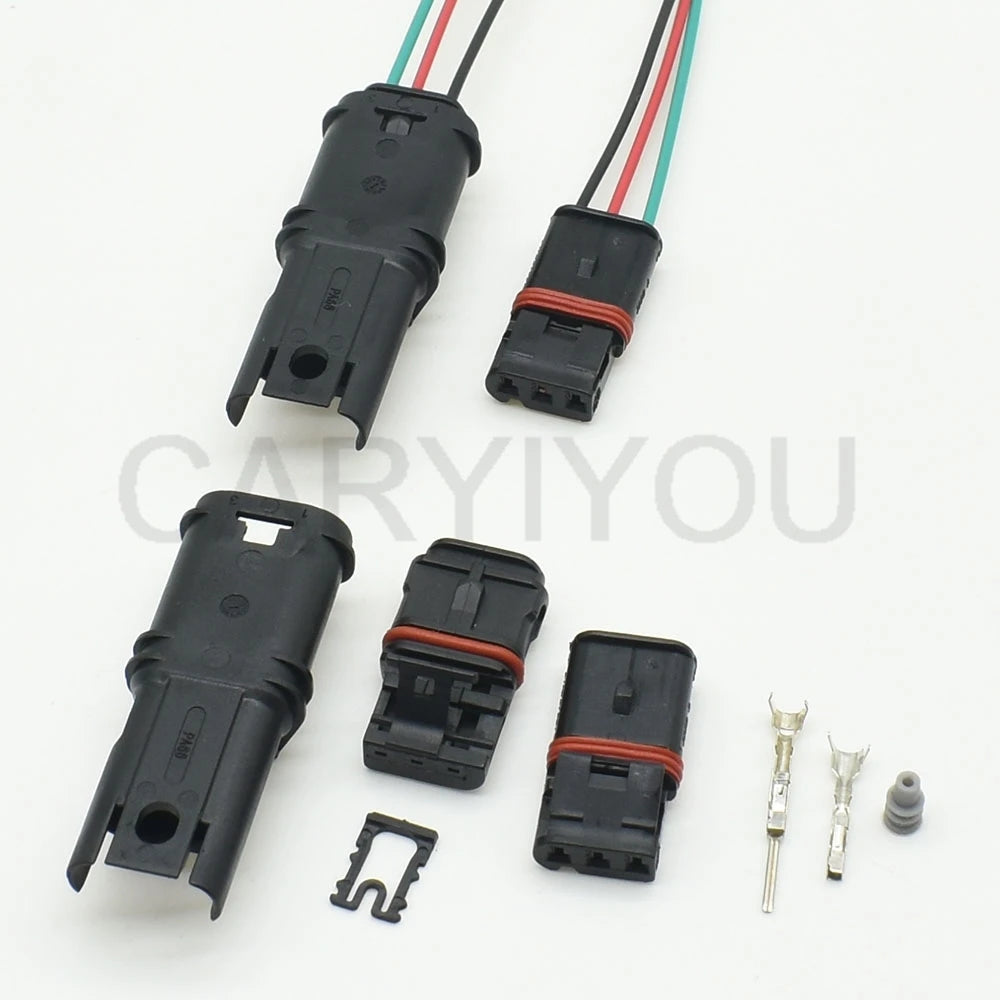 Rear view of 3-pin automotive door handle connector showing wire harness connection points for vehicle turn signal wiring