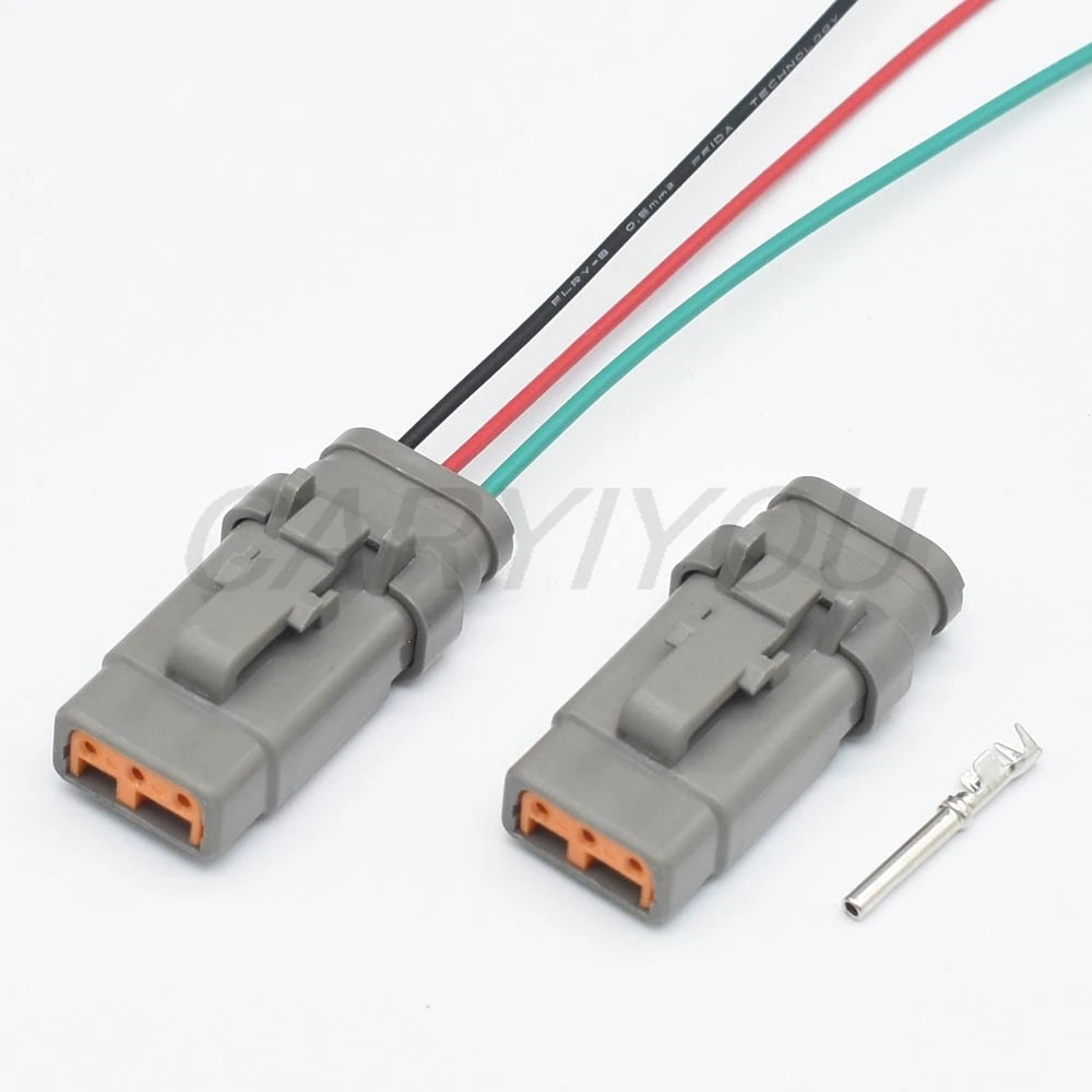 3-Pin DTM automotive wire connector installed in vehicle showing proper secure wiring