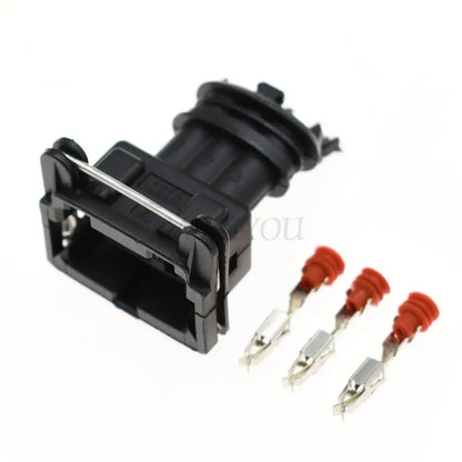 Rear view of 3-pin EFI waterproof fuel injector connector highlighting wiring connections for car sensors