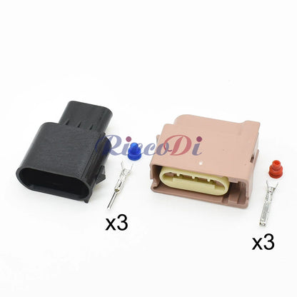 3-pin automotive connector installed in Ford vehicle headlight and turn signal wiring harness